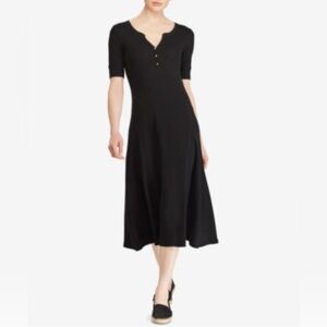 Lauren Ralph Lauren Fit&flare waffle-knit henley dress. Elegant Black Midi Dress